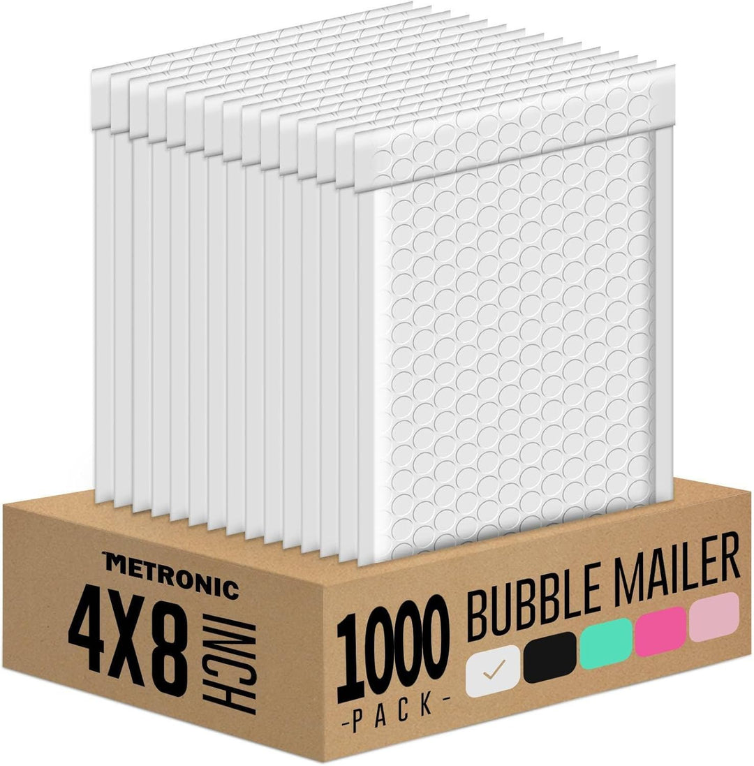 Metronic 1000 Pack Bubble Mailer 4X8 Inch White,Usable Size 4x7 Waterproof Padded Envelopes,Self-Seal Small Bubble Mailers Cushioning for Shipping,Jewelry Makeup Supplies, Packaging Bulk