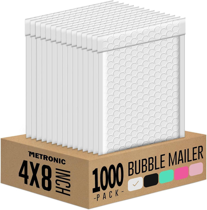 Metronic 1000 Pack Bubble Mailer 4X8 Inch White,Usable Size 4x7 Waterproof Padded Envelopes,Self-Seal Small Bubble Mailers Cushioning for Shipping,Jewelry Makeup Supplies, Packaging Bulk
