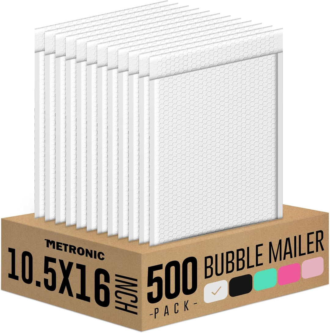 Metronic Large Bubble Mailer10.5x16" 500PC Padded Envelopes Strong Adhesion Bubble Mailers White Large Shipping Mailing Envelopes for Small Business,Books,Clothes, Usable Size Bubble Mailers 10.5x15