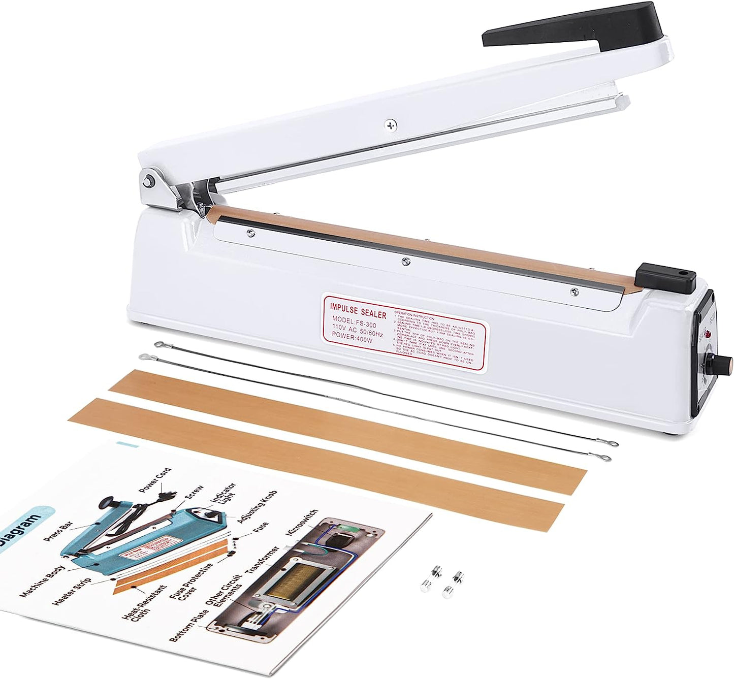 Metronic 12 Inch Impulse Sealer Heat Sealer Machine with Repair Kit, Manual Bag Sealer, Heavy Duty Impulse Heat Sealer for Plastic Bags, Shrink Wrap Bag