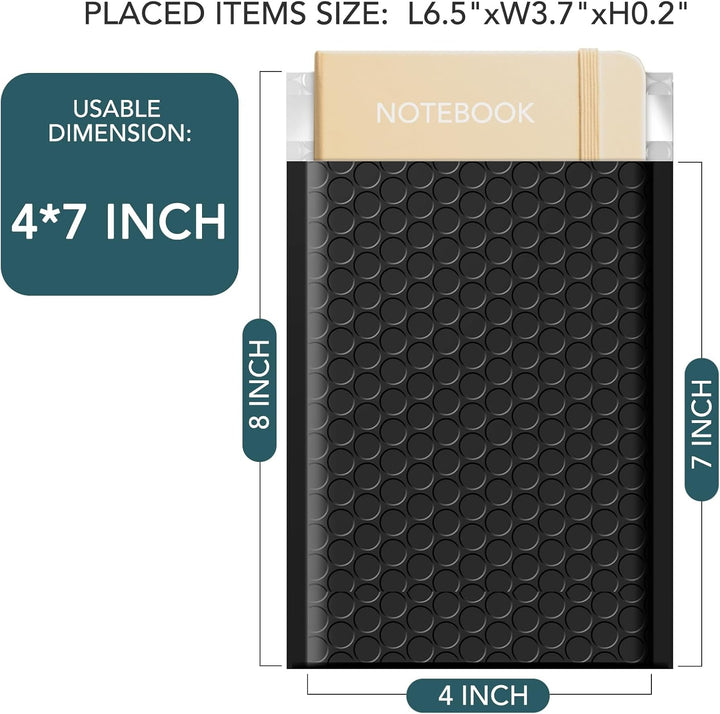 Metronic Bubble Mailer 4x8 Inch 100 Pack Usable Size 4x7" Small Bubble Mailers Black Padded Envelope Self-Seal, Cushioning Padded Mailers for Gifts, Small Items, Makeup Supplies