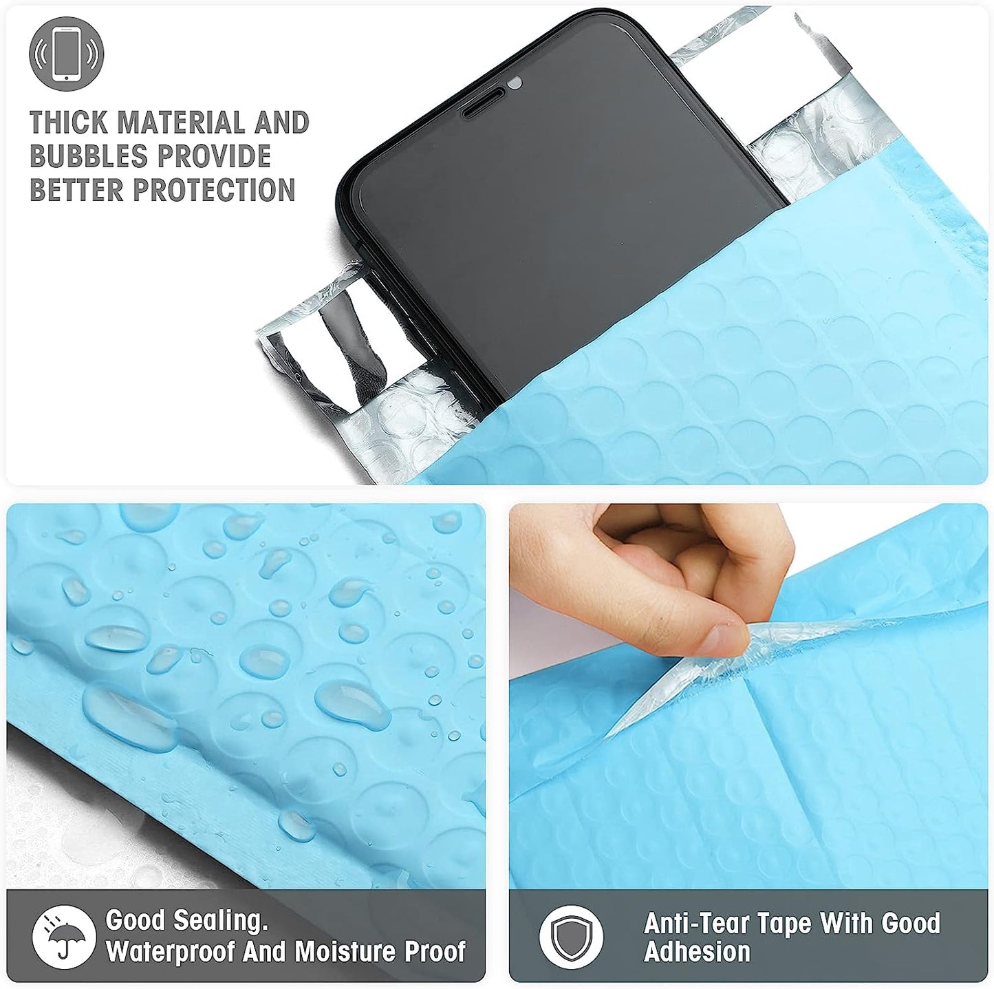 Metronic 4x8 Inch Light Blue Bubble-Mailer Padded Envelope Self-Seal Shipping Bags, Padded Envelopes, Bubble Polymailers for Shipping, Mailing, Packaging for Business