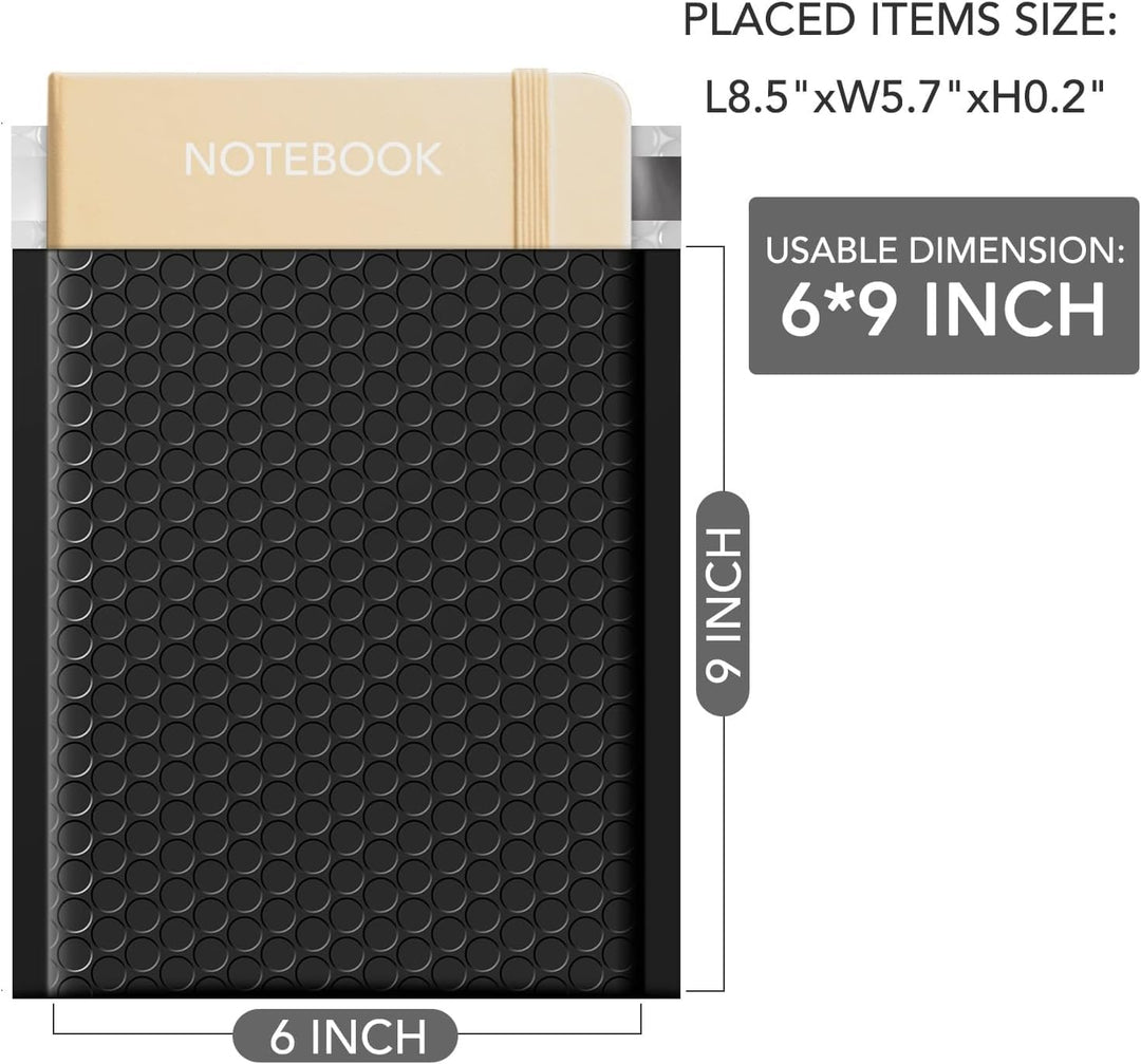 Metronic 268800 Pack Bubble Mailers 6x10 Inch Black Usable Size 6x9" Opaque Padded Envelopes Waterproof Bubble Envelopes Cushioning Mailer for Small Business Mailing Makeup Jewelry Gifts