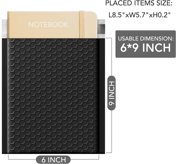 Metronic 268800 Pack Bubble Mailers 6x10 Inch Black Usable Size 6x9" Opaque Padded Envelopes Waterproof Bubble Envelopes Cushioning Mailer for Small Business Mailing Makeup Jewelry Gifts