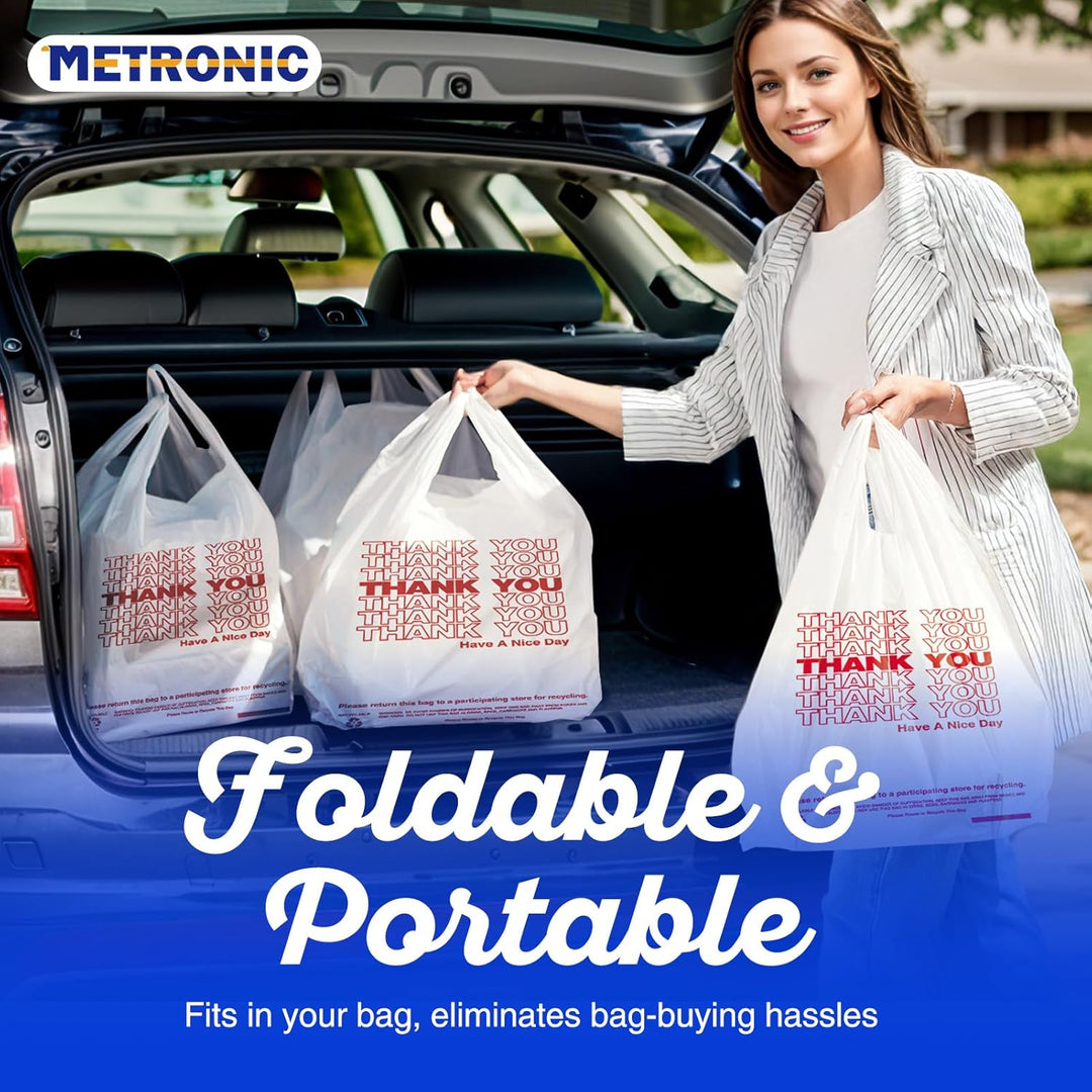 METRONIC 1000 Count Plastic Thank You T-Shirt Bags with Handles White, 12 x 6.5 x 21 Carry Gift Bags for Retail, Supermarket, Grocery Shopping Bag for Packaging, Takeout, Convenience Stores, in Bulk