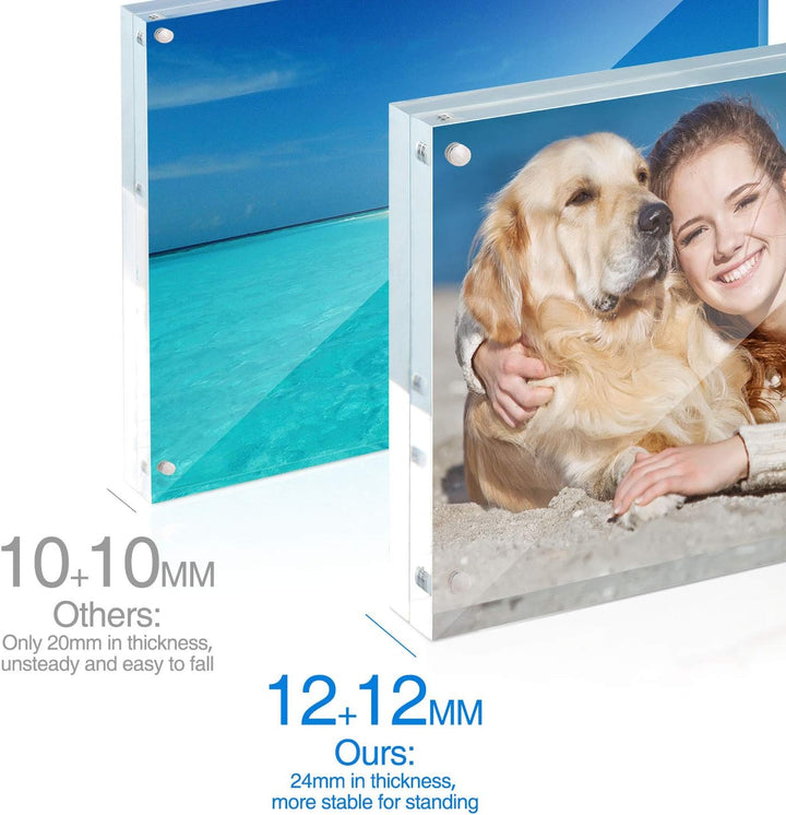TWING 2 Pack 4x4 Acrylic Picture Frame, Horizontal Magnet Double Sided 4x4 Picture Frame Set with Microfiber Cloth, 10 + 10MM Thickness Clear Desktop Acrylic Photo Frame Display Gifts Ideal, Ideal