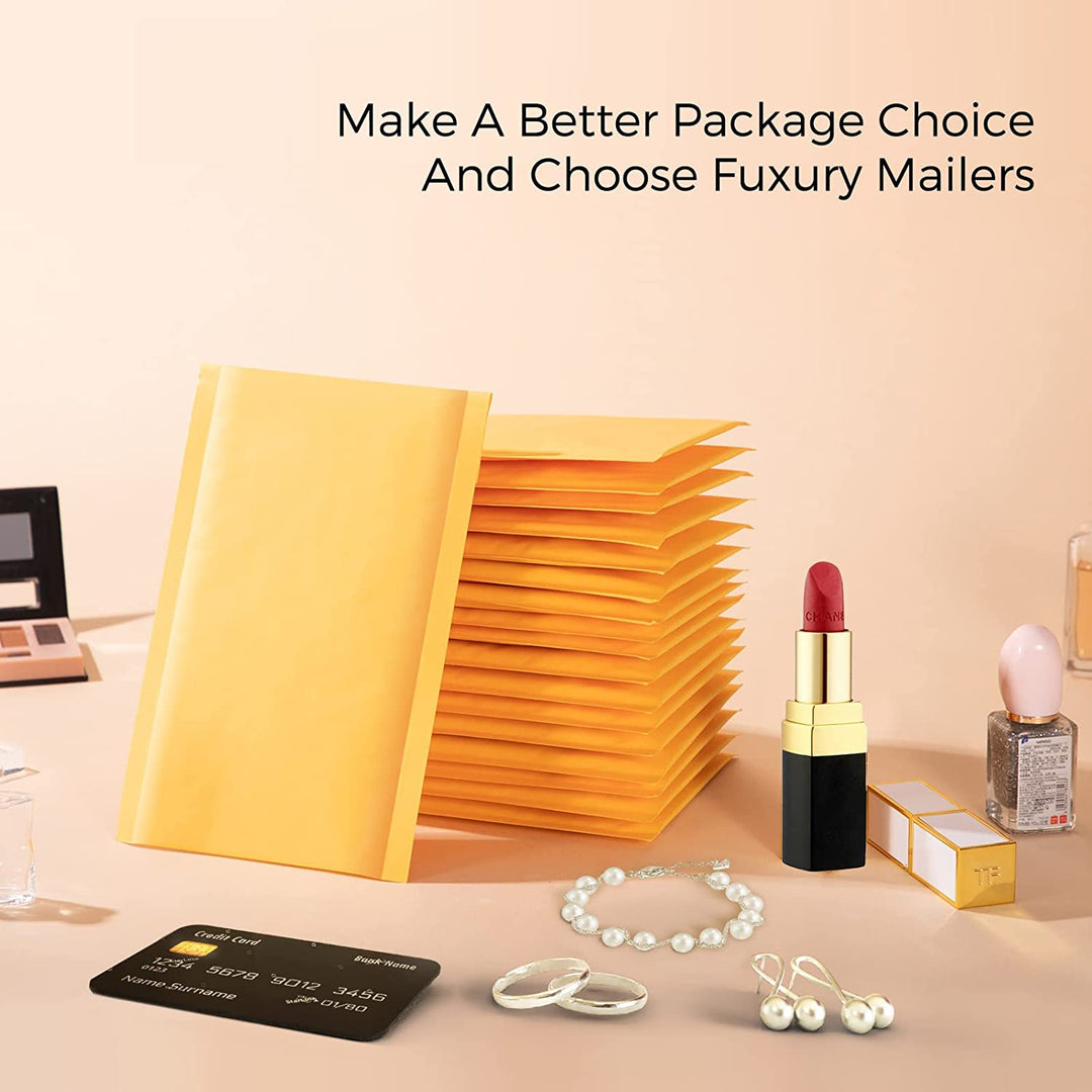 Kraft Bubble Mailer Padded Envelopes - Choose Your Size & Pack Quantity, Yellow/Gold Shipping Bags