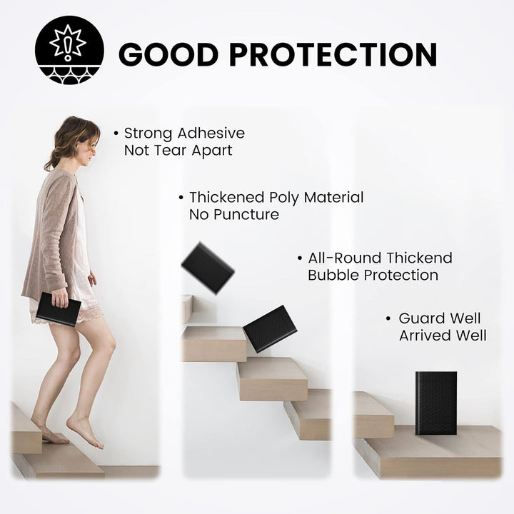 Fuxury Black Bubble Mailers 4x8" 100 Pack Waterproof Padded Envelopes Usable Size 4x7" Self Seal Bubble Envelopes Padded Mailers for Small Business, Envelope Mailers