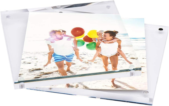 TWING 2 Pack 4x4 Acrylic Picture Frame, Horizontal Magnet Double Sided 4x4 Picture Frame Set with Microfiber Cloth, 10 + 10MM Thickness Clear Desktop Acrylic Photo Frame Display Gifts Ideal, Ideal