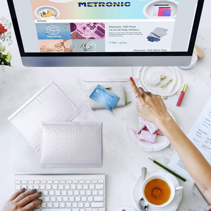 Metronic 1000 Pack Bubble Mailer 4X8 Inch White,Usable Size 4x7 Waterproof Padded Envelopes,Self-Seal Small Bubble Mailers Cushioning for Shipping,Jewelry Makeup Supplies, Packaging Bulk