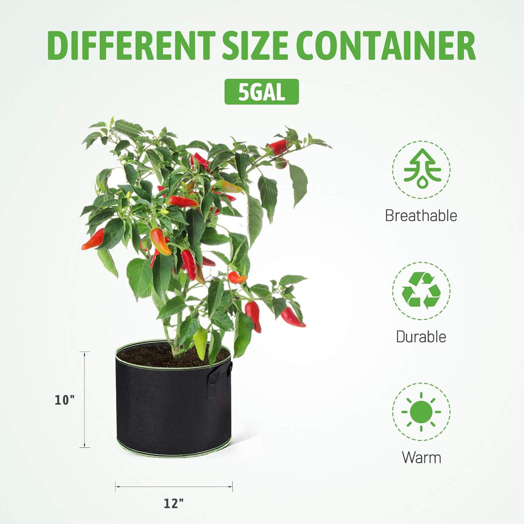 Delxo 20 Pack 5 Gallon Grow Bags Heavy Duty Aeration Fabric Pots Thickened Nonwoven Garden Plant Growing Bags with Handles for Planting