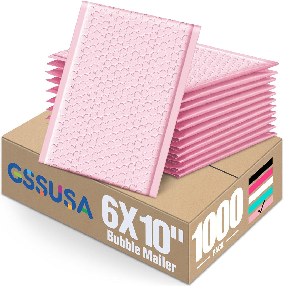 GSSUSA Light Pink Bubble Mailers 6x10 Small Padded Envelopes 1000 Pack,Strong Adhesion Shipping Mailer Self-Seal Bubble Envelopes for Small Business