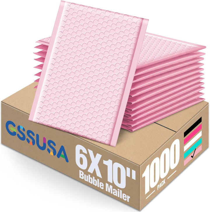 GSSUSA Light Pink Bubble Mailers 6x10 Small Padded Envelopes 1000 Pack,Strong Adhesion Shipping Mailer Self-Seal Bubble Envelopes for Small Business