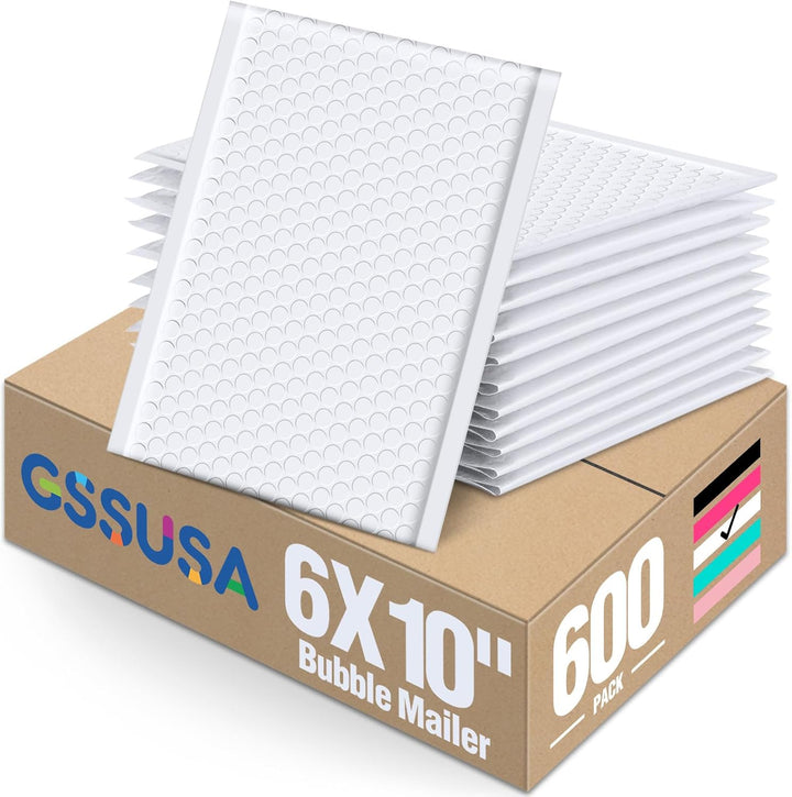 GSSUSA White Bubble Mailers 6x10 Small Padded Envelopes 600 Pack,Strong Adhesion Envelope Mailer Self-Seal Bubble Envelopes for Small Business