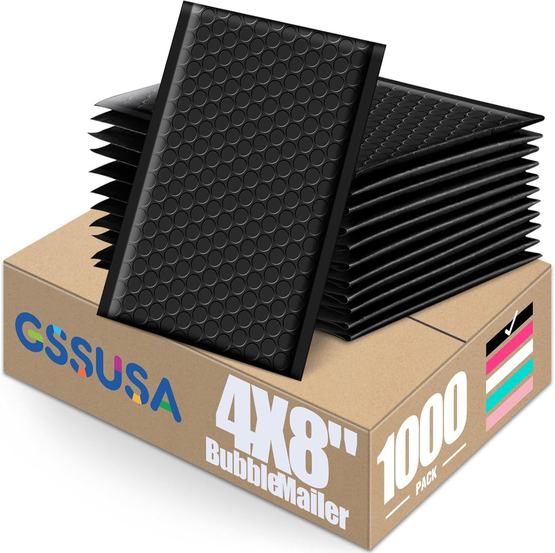 GSSUSA Black Bubble Mailers 4x8" Inches 1000 Pack, Usable Size 4X7" Bubble Envelopes for Small Business, Padded Envelope, Shipping Mailers, Packaging Bags, Mailing Envelopes, Shipping Supplies