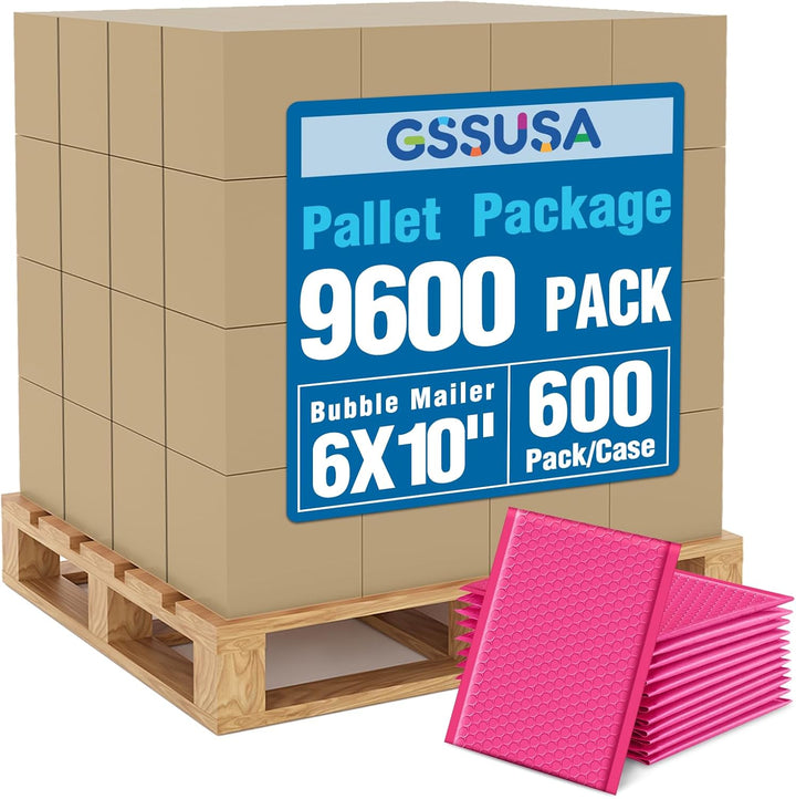 GSSUSA Pink Bubble Mailers 6x10 Small Padded Envelopes 9600 Pack,1 Pallet,Strong Adhesion Shipping Mailer Self-Seal Bubble Envelopes for Small Business