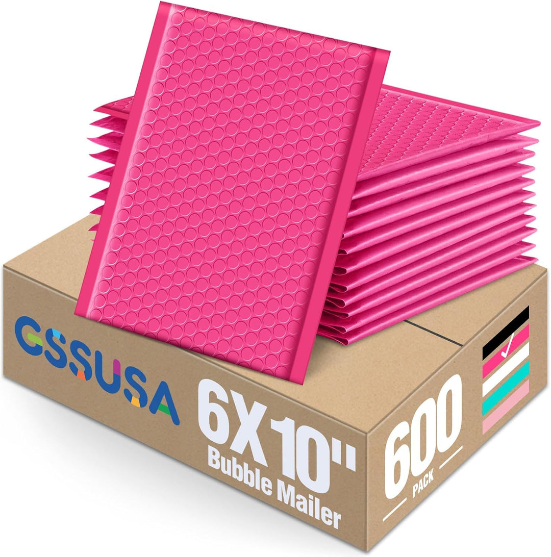 GSSUSA Padded Poly Mailers 6x10 Inches Bubble Mailer Envelopes Small Packaging Mailing Envelope Bags Shipping Bag Bulk Pack Self Seal Package Mail Packing Business Supplies, Pink Case of 600