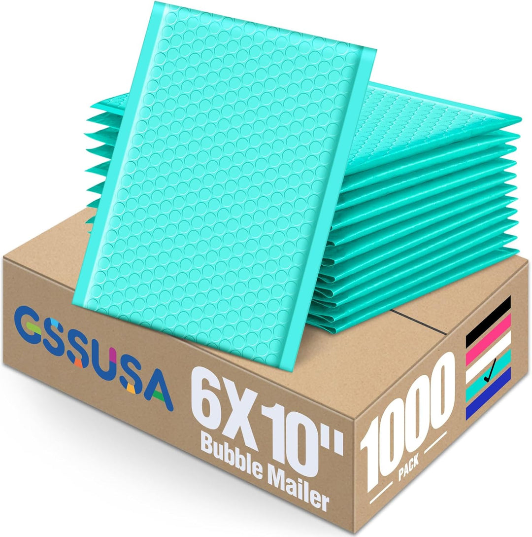 GSSUSA Teal Bubble Mailers 6x10 Small Padded Envelopes 1000 Pack,Strong Adhesion Shipping Mailer Self-Seal Bubble Envelopes for Small Business