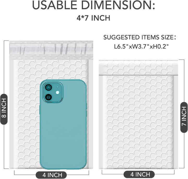 GSSUSA White Bubble Mailers 4x8" Inches 1000 Pack, Usable Size 4X7" Bubble Envelopes for Small Business, Padded Envelope, Shipping Mailers, Packaging Bags, Mailing Envelopes, Shipping Supplies