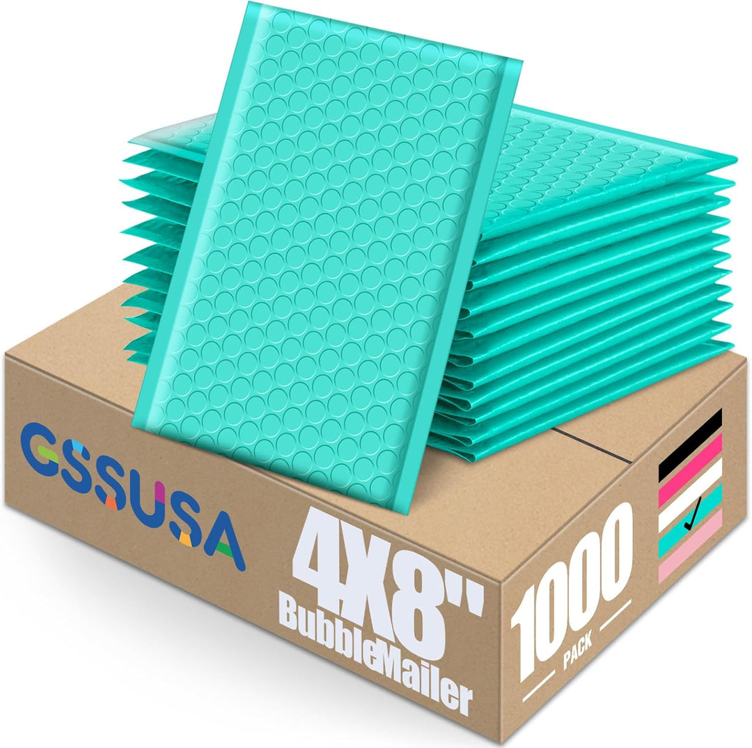 GSSUSA Teal Bubble Mailers 4x8" Inches 1000 Pack, Usable Size 4X7" Bubble Envelopes for Small Business, Padded Envelope, Shipping Mailers, Packaging Bags, Mailing Envelopes, Shipping Supplies
