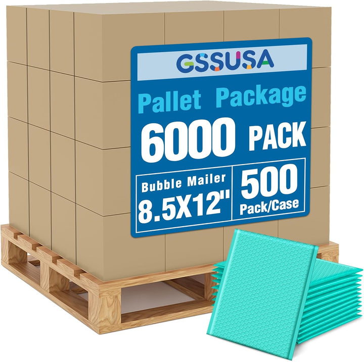 GSSUSA Teal Bubble Mailers 8.5x12 Padded Envelopes,1 Pallet Pack of 6000 Self-Seal Packaging Bags, Small Business Supplies, Shipping Envelopes, Mailing Bags, Packaging for Small Business