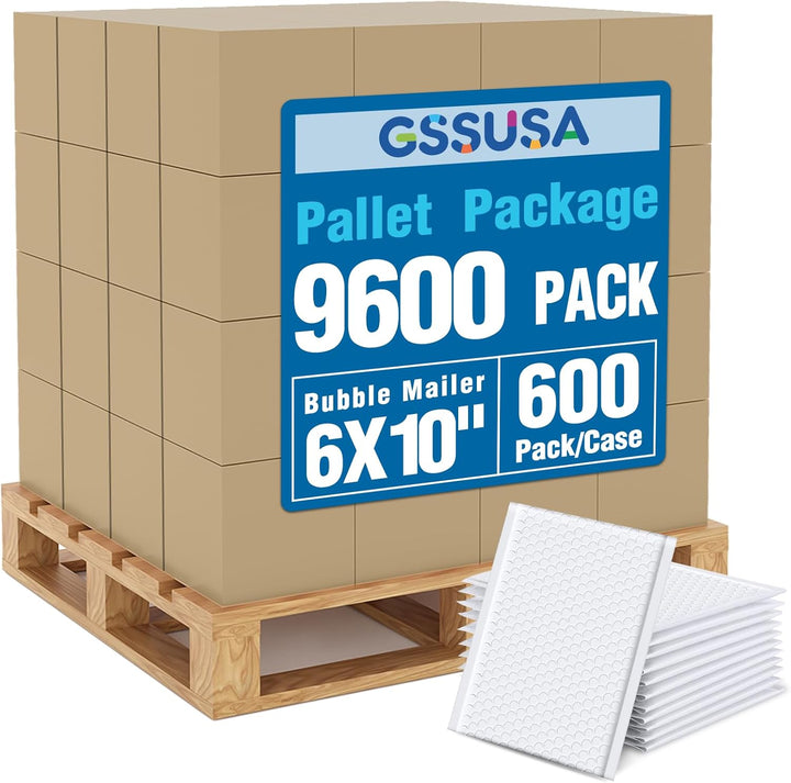 GSSUSA White Bubble Mailers 6x10 Small Padded Envelopes 9600 Pack,1 Pallet,Strong Adhesion Shipping Mailer Self-Seal Bubble Envelopes for Small Business