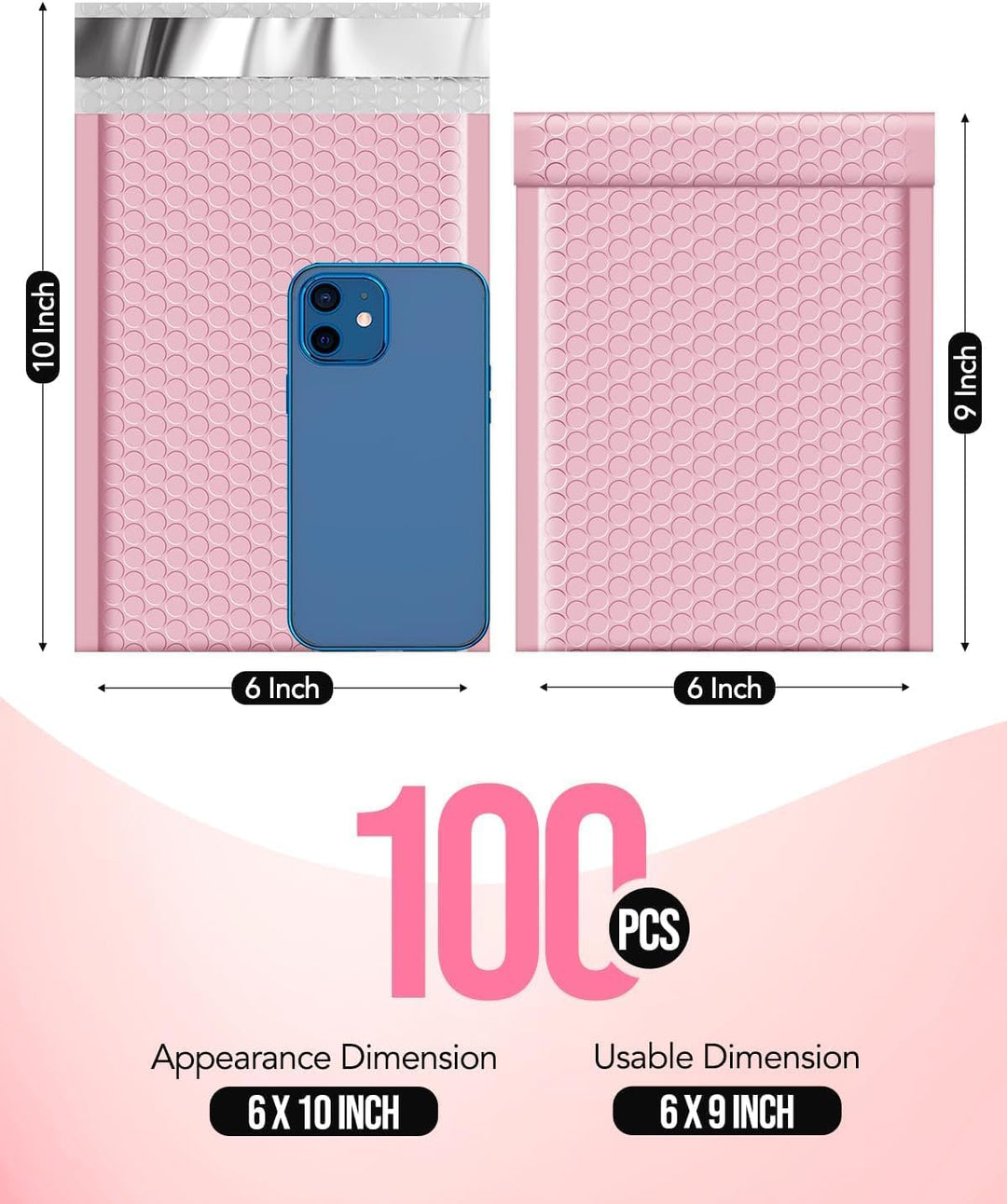 GSSUSA Light Pink Bubble Mailers 6x10 Small Padded Envelopes 1000 Pack,Strong Adhesion Shipping Mailer Self-Seal Bubble Envelopes for Small Business