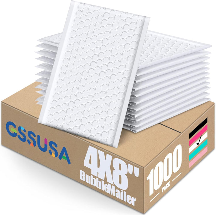 GSSUSA White Bubble Mailers 4x8" Inches 1000 Pack, Usable Size 4X7" Bubble Envelopes for Small Business, Padded Envelope, Shipping Mailers, Packaging Bags, Mailing Envelopes, Shipping Supplies