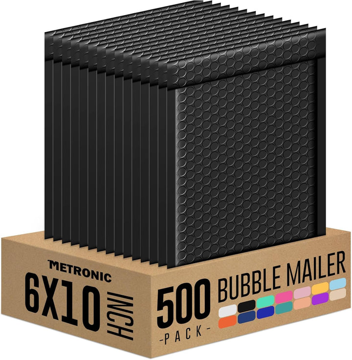 Metronic Bubble Mailer 6X10 Inch Black 500 Pack,Waterproof Padded Envelopes,Self-Seal Small Bubble Mailers Cushioning Bubble Envelopes for Shipping,Jewelry Makeup Supplies, Packaging Bulk
