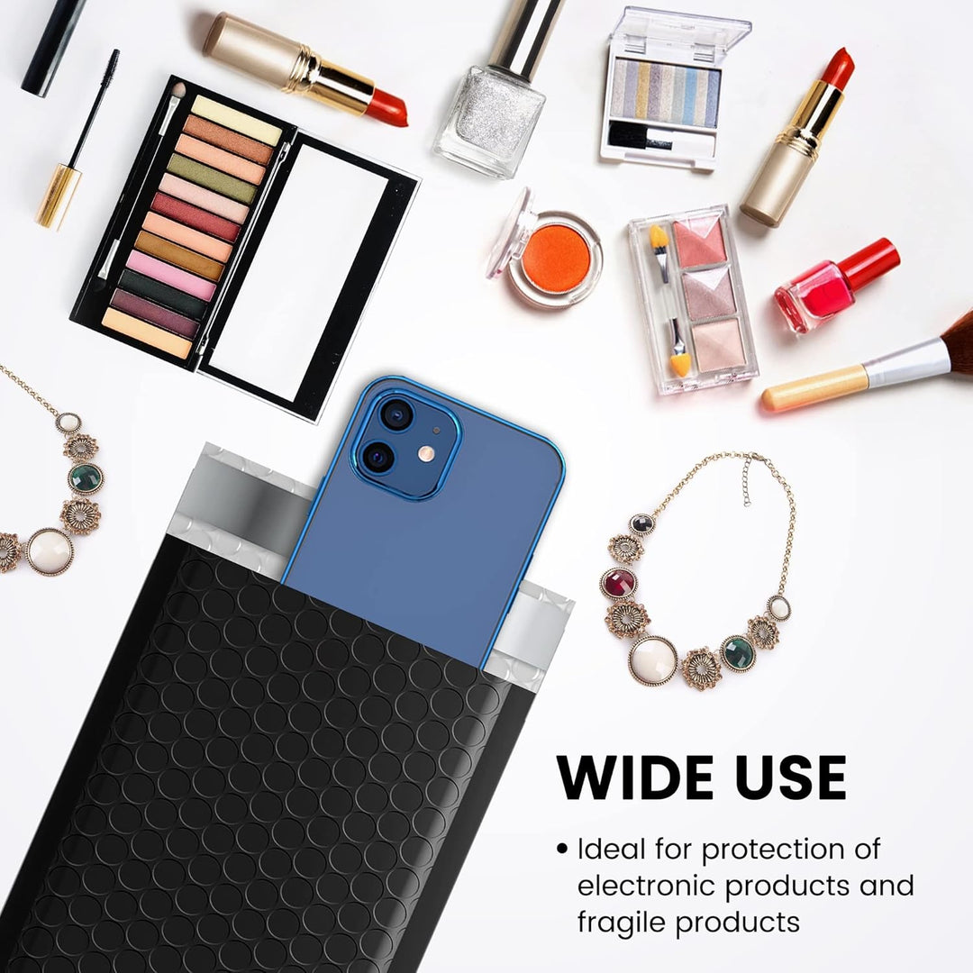 Fuxury Black Bubble Mailers 4x8" 100 Pack Waterproof Padded Envelopes Usable Size 4x7" Self Seal Bubble Envelopes Padded Mailers for Small Business, Envelope Mailers