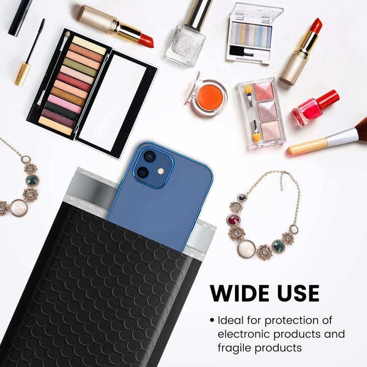 Fuxury Black Bubble Mailers 4x8" 100 Pack Waterproof Padded Envelopes Usable Size 4x7" Self Seal Bubble Envelopes Padded Mailers for Small Business, Envelope Mailers