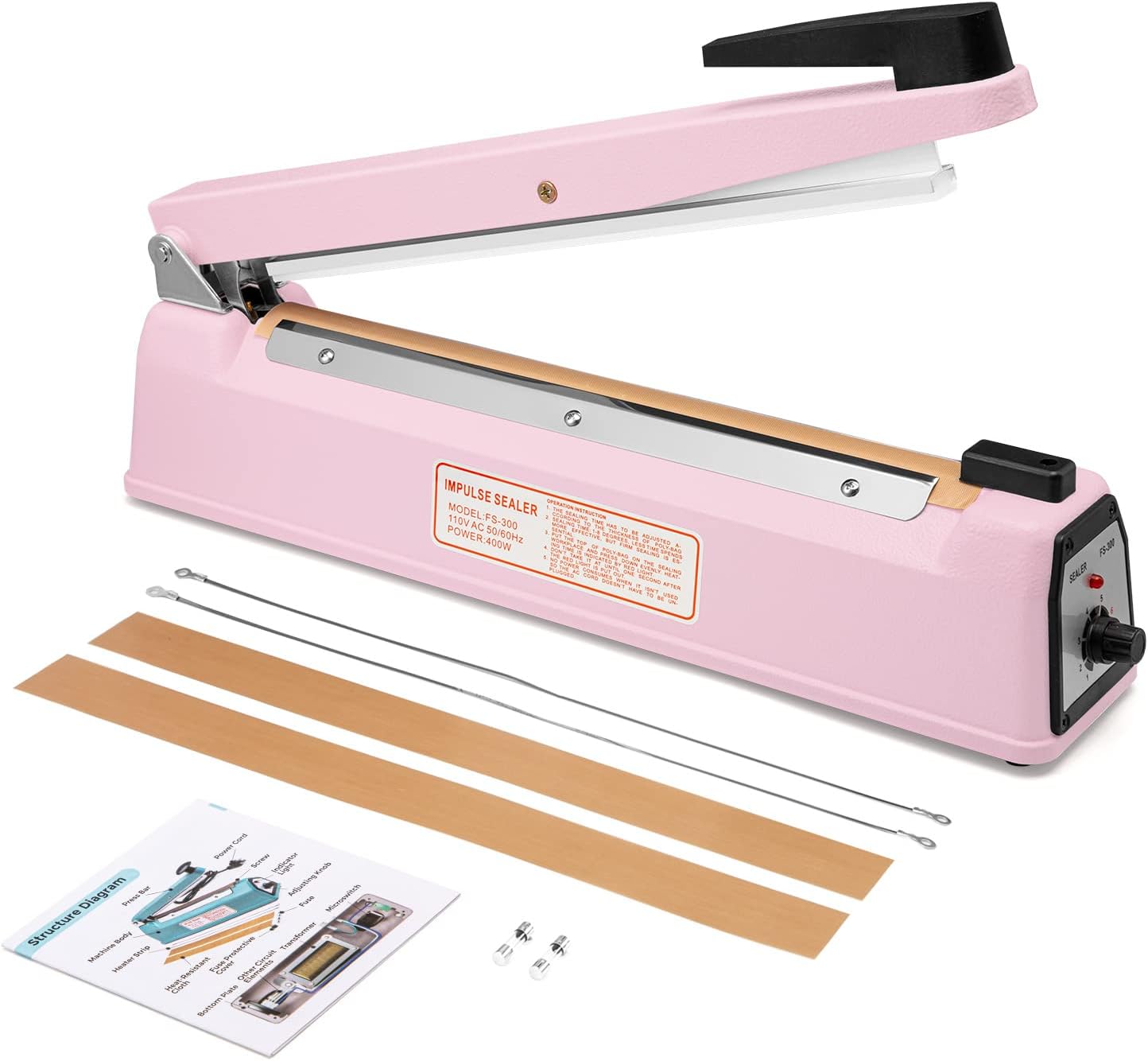 Metronic 12 Inch Impulse Sealer Heat Sealer Machine with Repair Kit, Manual Bag Sealer, Heavy Duty Impulse Heat Sealer for Plastic Bags, Shrink Wrap Bag