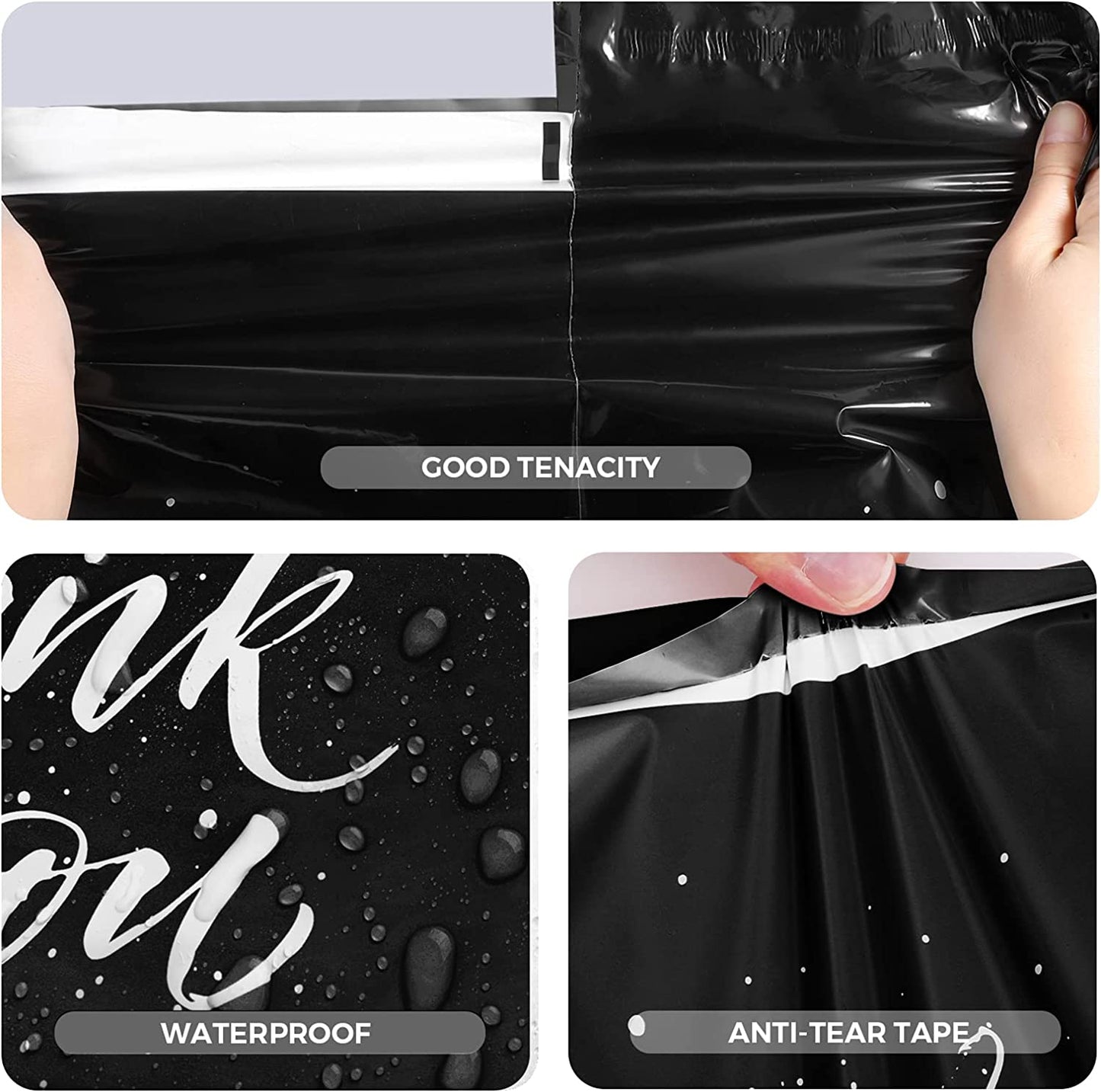 14.5x19 Poly-Mailer Self-Sealing Envelope Shipping Bags with Handle | Black - JiaroPack