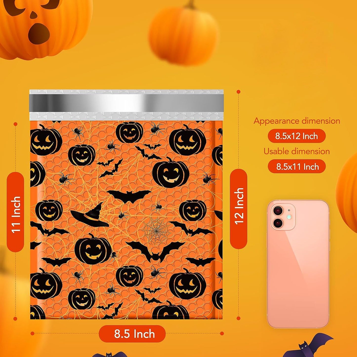 Metronic 8.5x12 Inch Halloween Decorations Color Printing Bubble-Mailer Padded Envelope | Orange  ustom Boutique Cushioning Mailer Orange Self Seal Cute Design Envelope Mailers