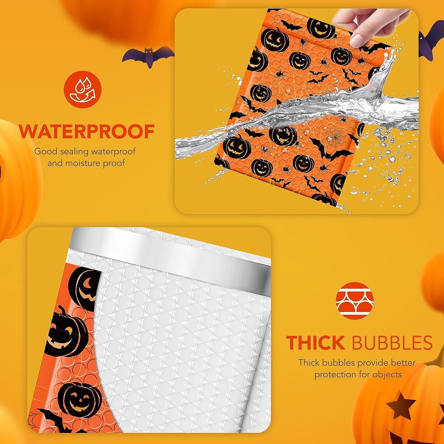 Metronic 6x10 Inch Halloween Decorations Color Printing Bubble-Mailer Padded Envelope | Orange ustom Boutique Cushioning Mailer Orange Self Seal Cute Design Envelope Mailers