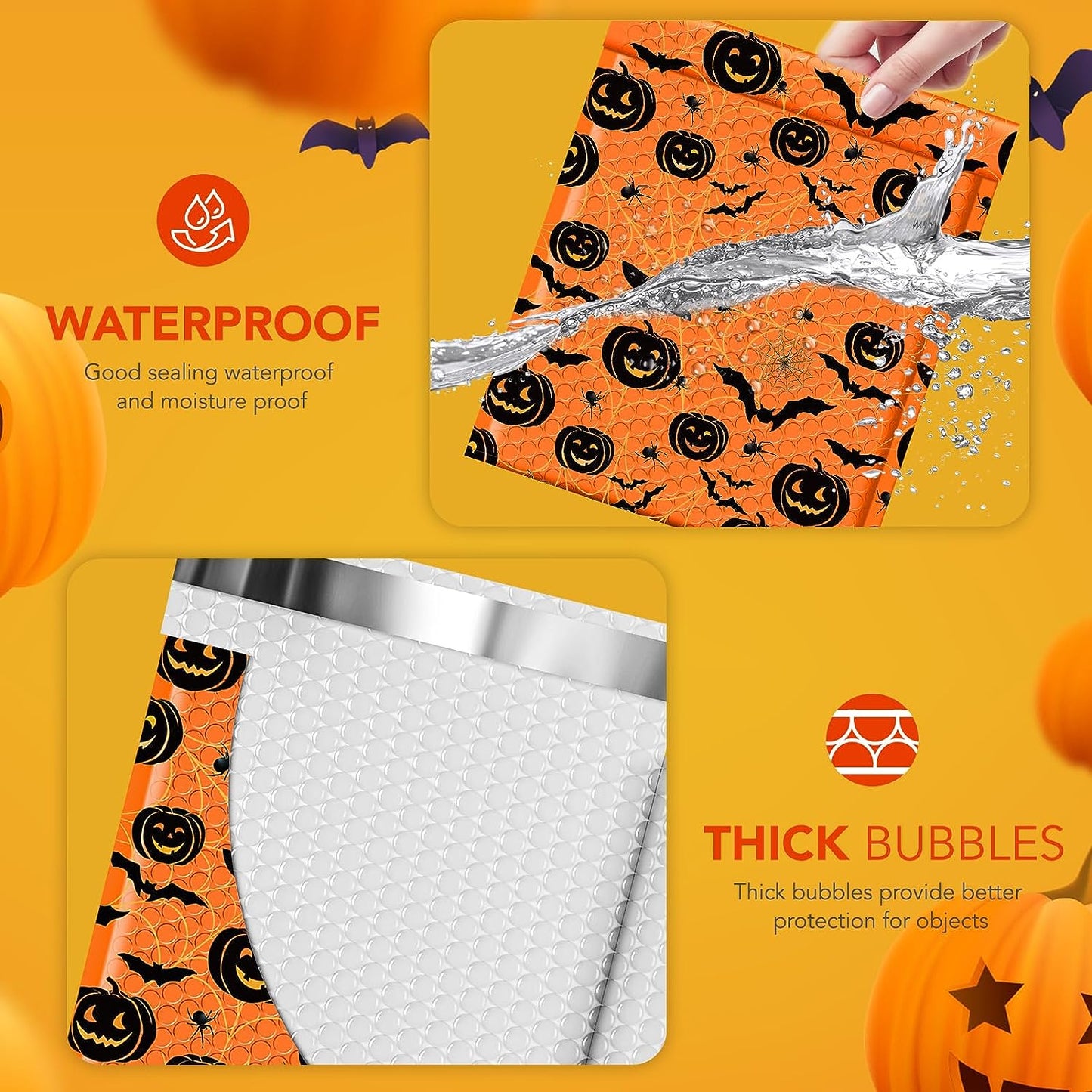 Metronic 8.5x12 Inch Halloween Decorations Color Printing Bubble-Mailer Padded Envelope | Orange  ustom Boutique Cushioning Mailer Orange Self Seal Cute Design Envelope Mailers