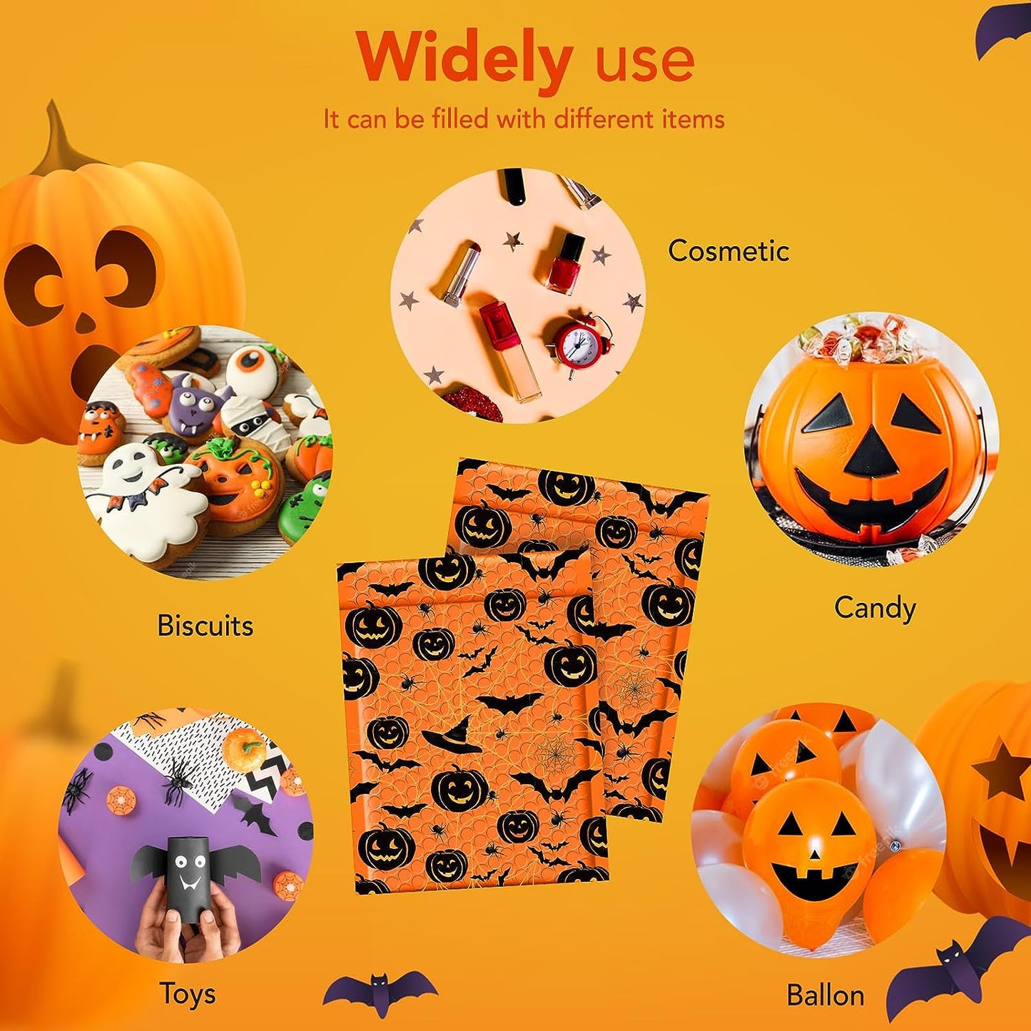 Metronic 6x10 Inch Halloween Decorations Color Printing Bubble-Mailer Padded Envelope | Orange ustom Boutique Cushioning Mailer Orange Self Seal Cute Design Envelope Mailers