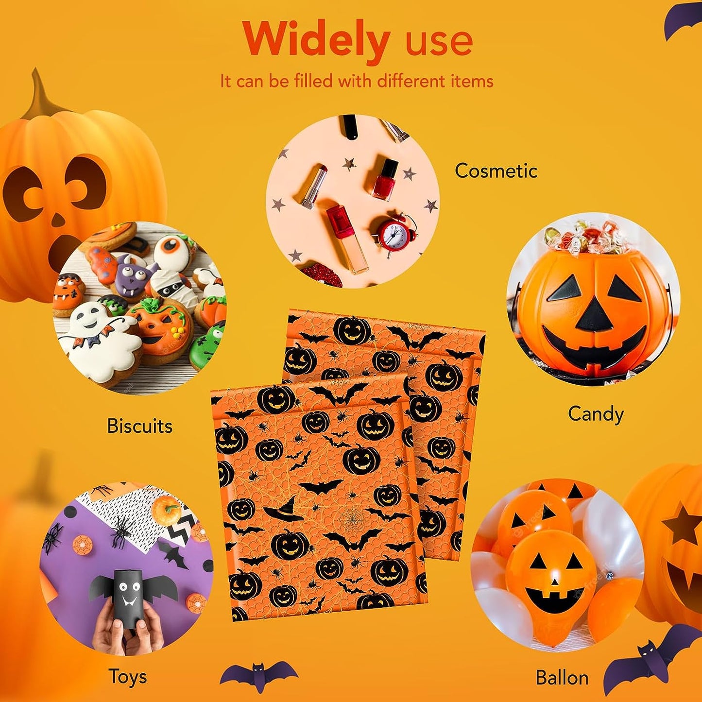 Metronic 8.5x12 Inch Halloween Decorations Color Printing Bubble-Mailer Padded Envelope | Orange  ustom Boutique Cushioning Mailer Orange Self Seal Cute Design Envelope Mailers